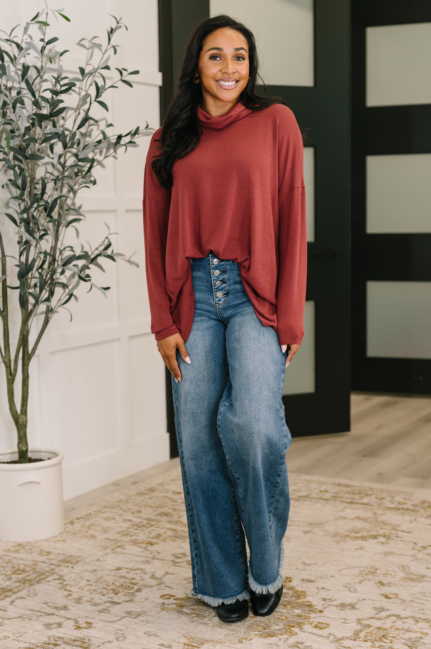 Travel Destination Cowl Neck Pullover in Wine at Curbside Boutique