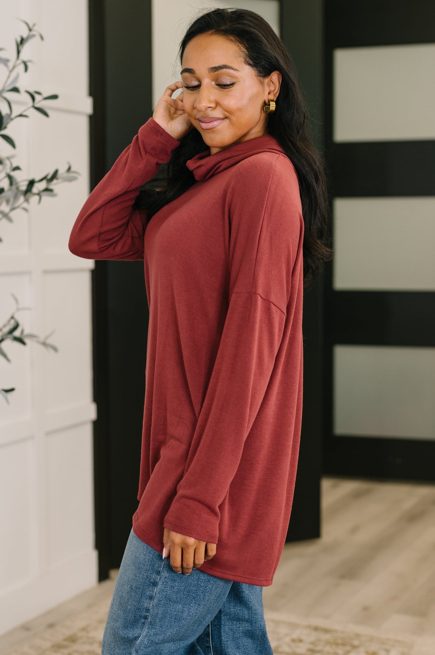 Travel Destination Cowl Neck Pullover in Wine at Curbside Boutique