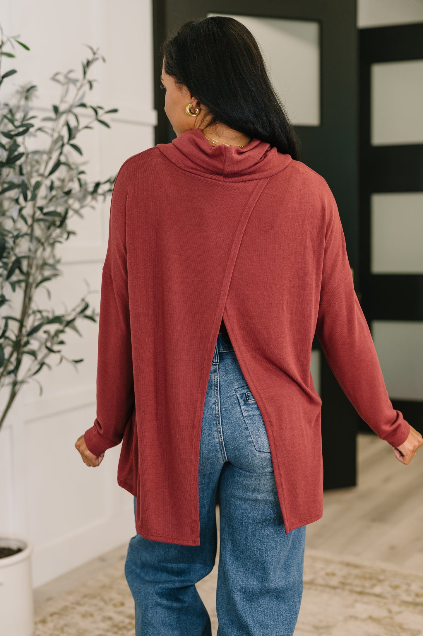 Travel Destination Cowl Neck Pullover in Wine at Curbside Boutique