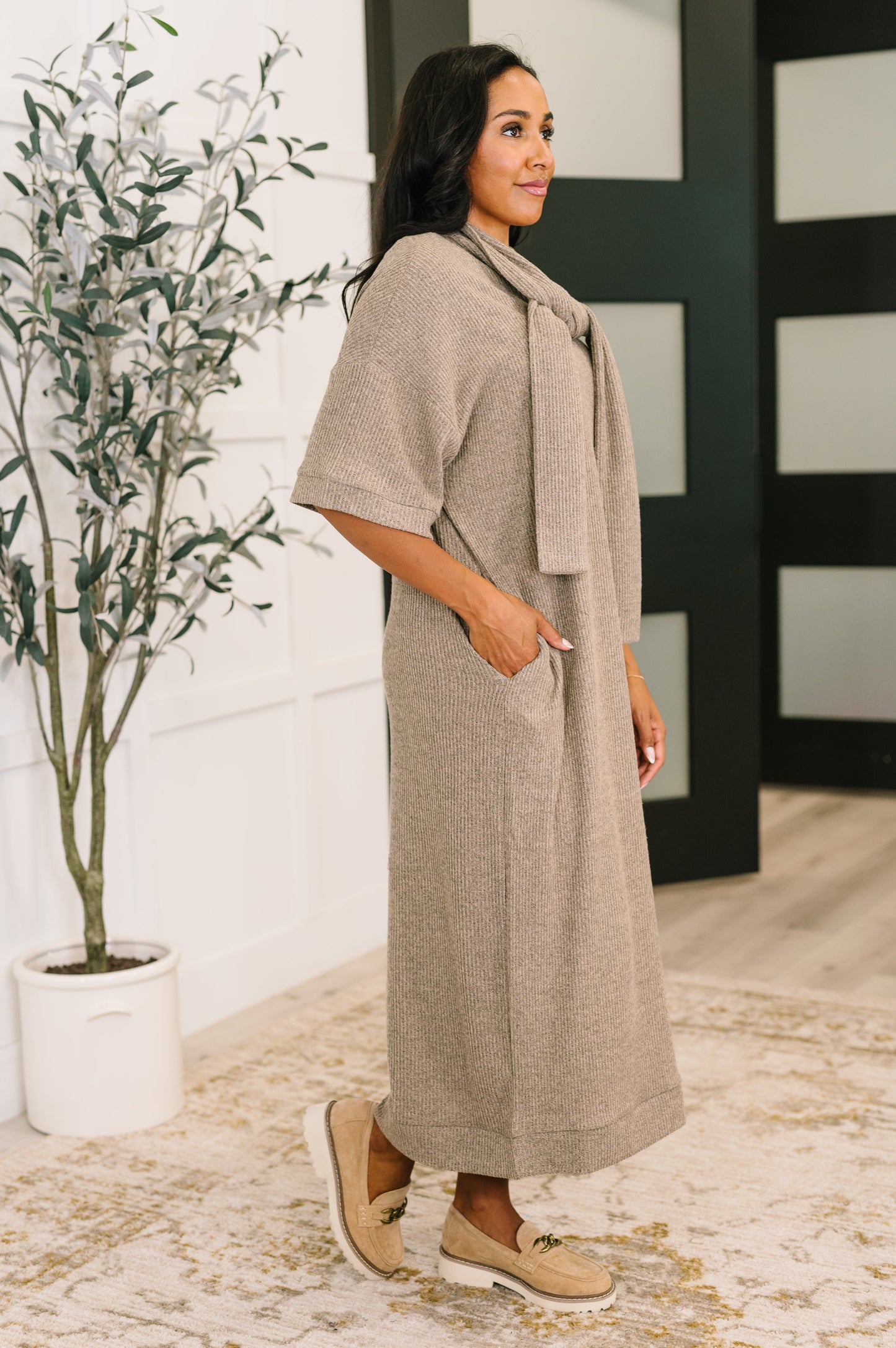 Travel Envy Ribbed Knit Dress in Light Coco at Curbside Boutique