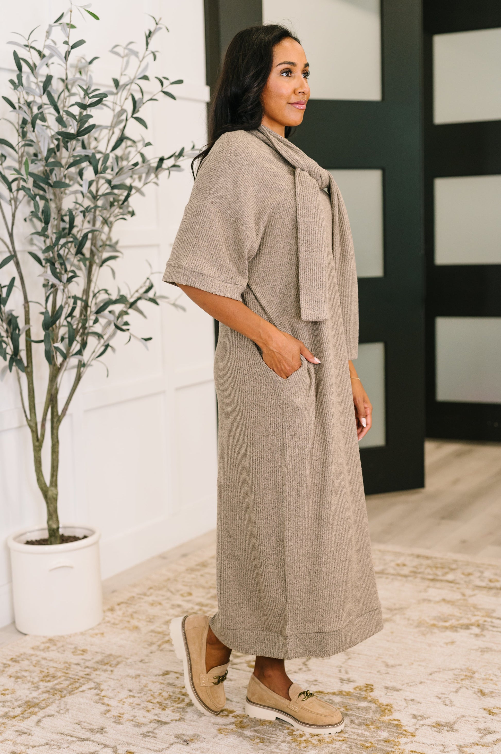 Travel Envy Ribbed Knit Dress in Light Coco at Curbside Boutique
