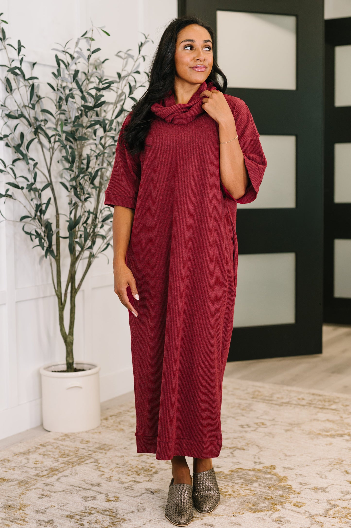 Travel Envy Ribbed Knit Dress in Wine at Curbside Boutique