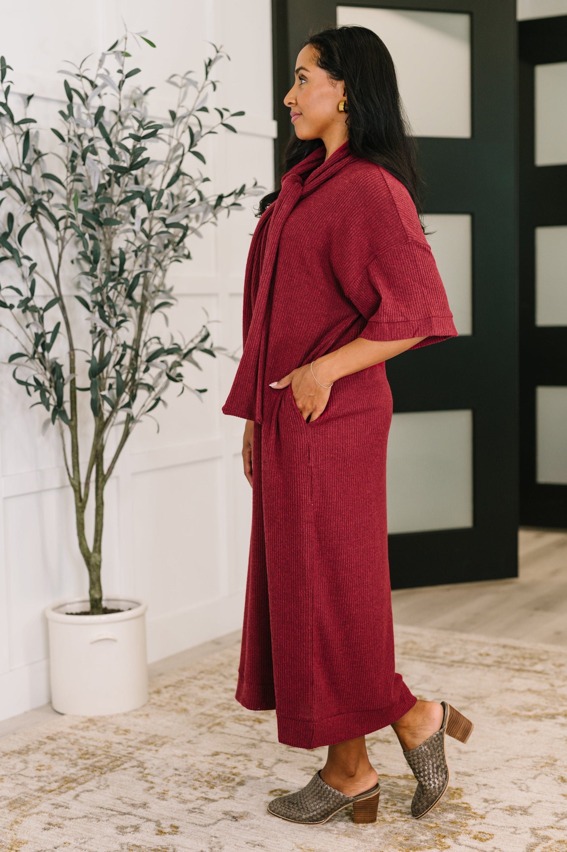 Travel Envy Ribbed Knit Dress in Wine at Curbside Boutique