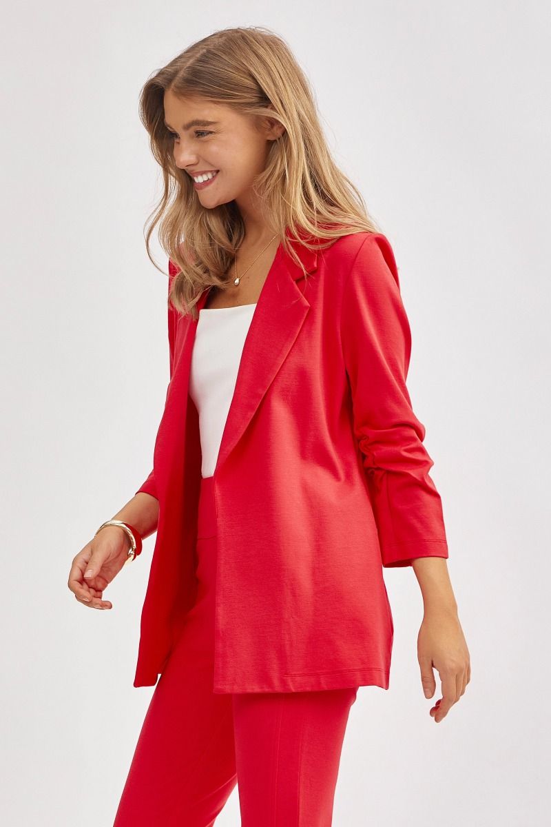 Dear Scarlett Magic 3/4 Sleeve Blazer at Curbside Boutique in red