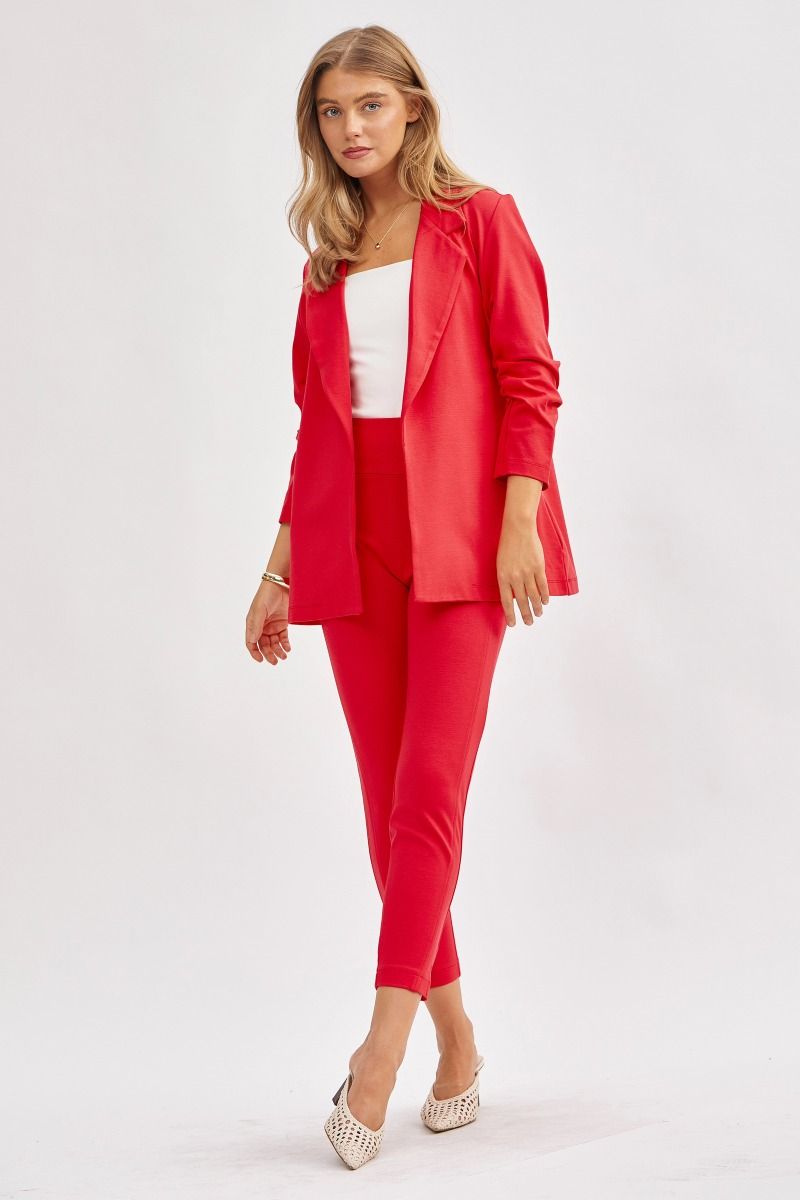 Dear Scarlett Magic 3/4 Sleeve Blazer at Curbside Boutique in red