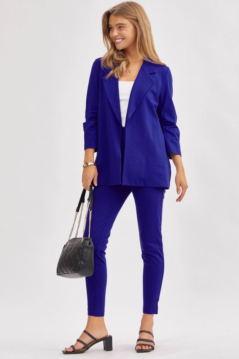 Dear Scarlett Magic 3/4 Sleeve Blazer at Curbside Boutique in blue