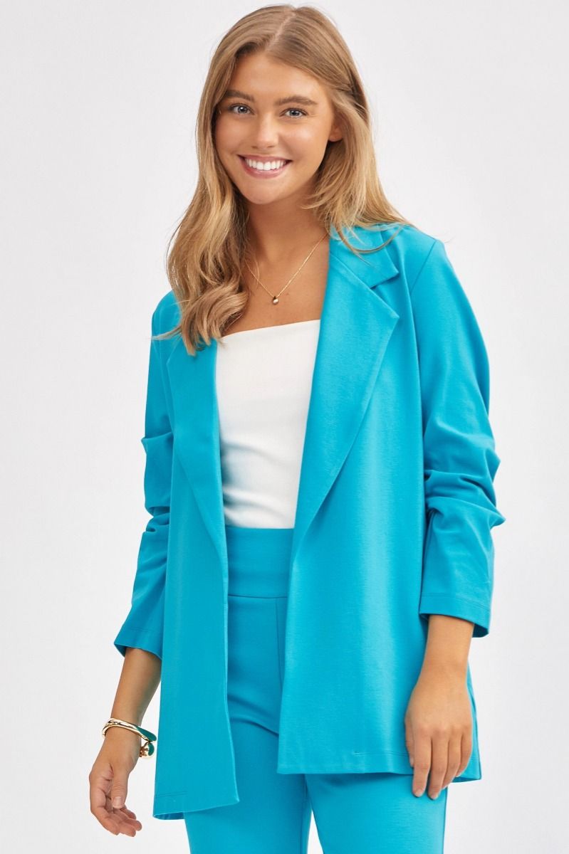 Dear Scarlett Magic 3/4 Sleeve Blazer at Curbside Boutique in teall