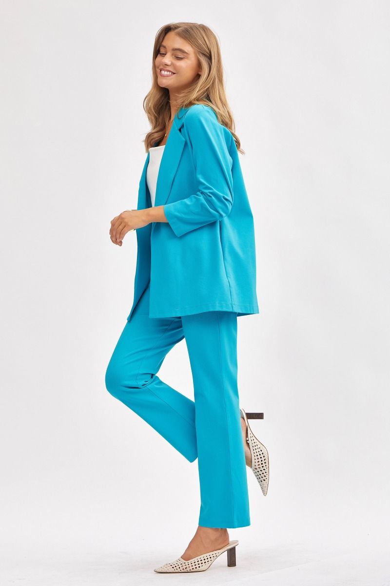 Dear Scarlett Magic 3/4 Sleeve Blazer at Curbside Boutique in teal
